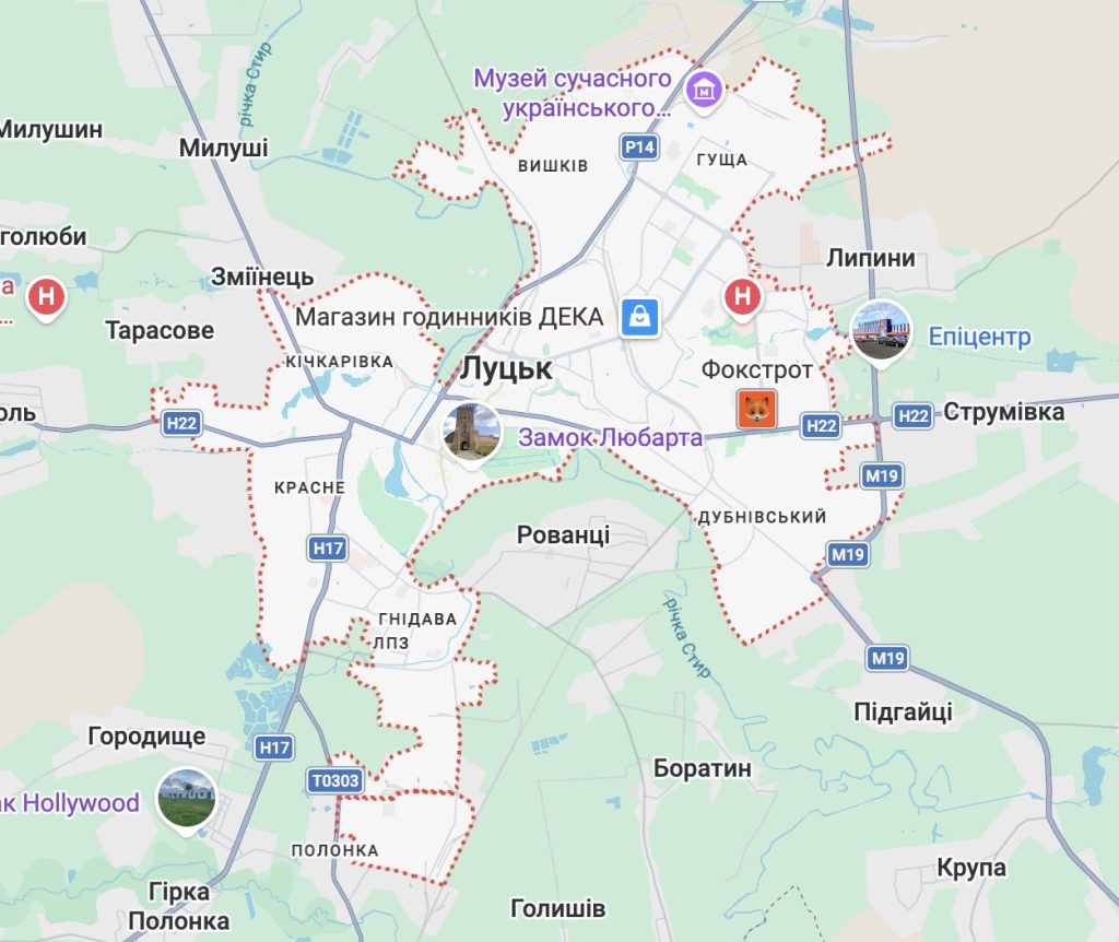 Карта Луцька і Волинської області
